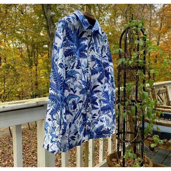 Talbots Blue White Tropical Button Up Blouse - Picture 5 of 8